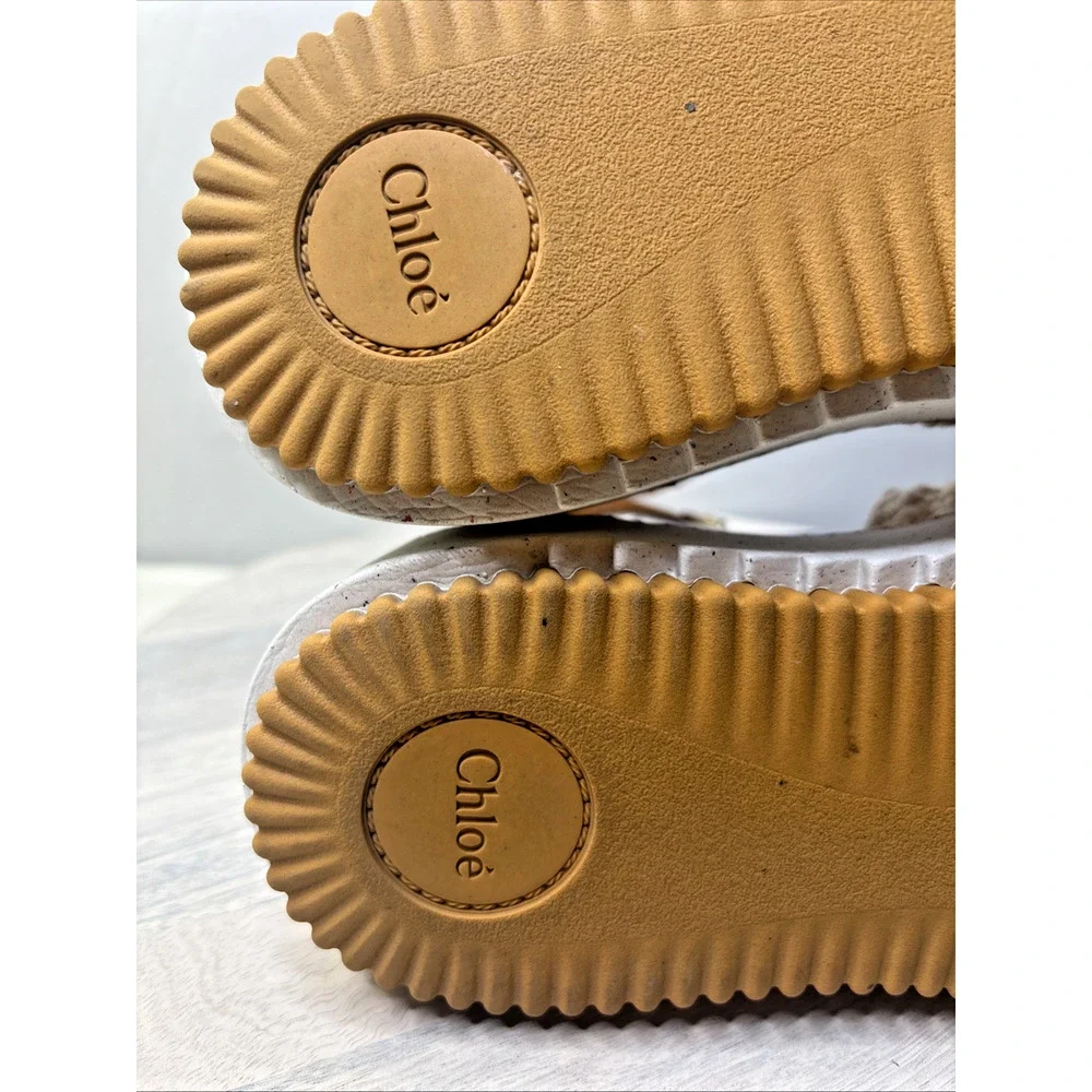 Chloé Crochet Platform Sandals Size 37 US 7 White Leather Ankle Strap Wedge - Picture 9 of 12